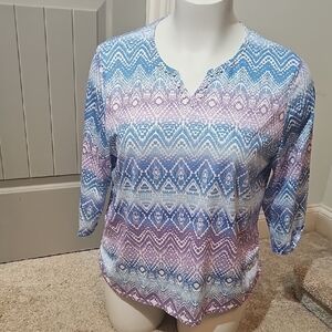 Alfred Dunner Blue and Purple Chevron-Print Tunic
